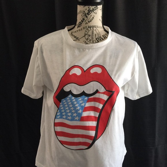 The Rolling Stones Women Size Medium Graphic T Shirt American Flage Tongue - Picture 1 of 6